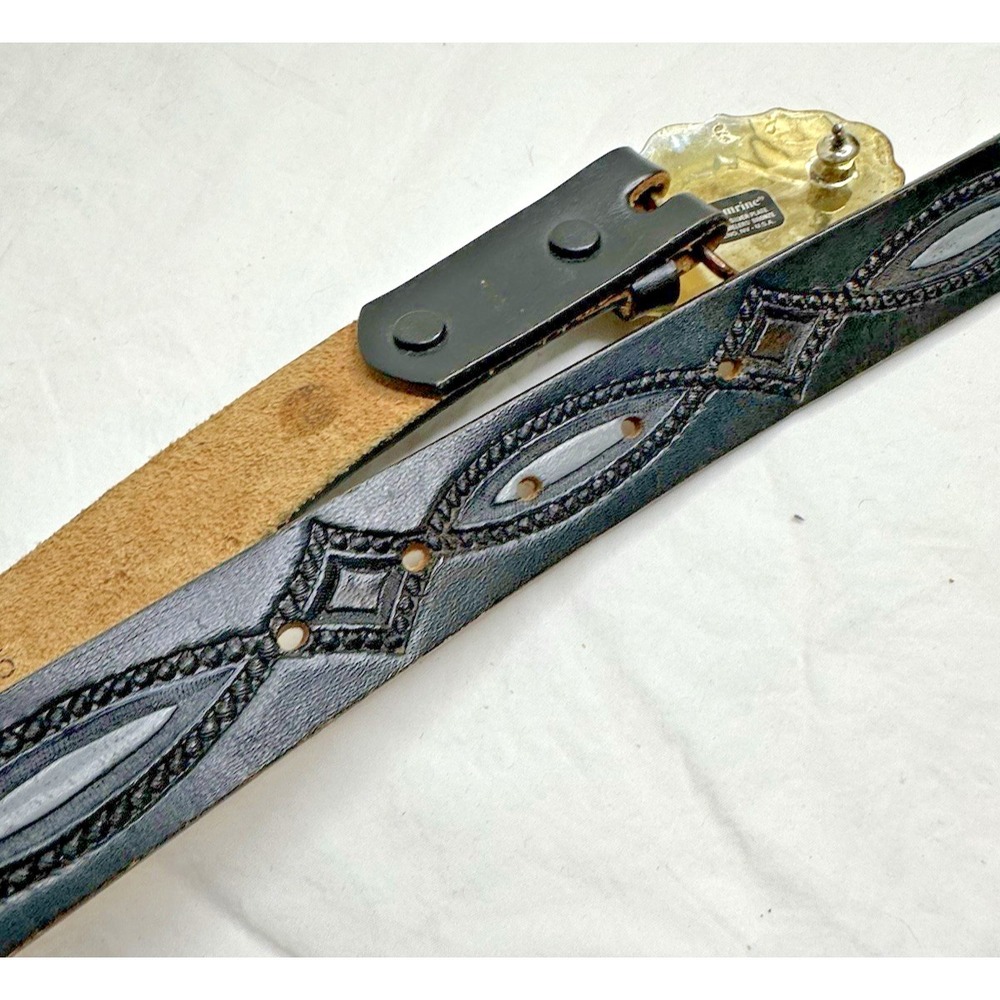 Crumrine Silver Plate Buckle Horse Mare Foal Two Tone Western Belt Black 26 - Picture 10 of 16